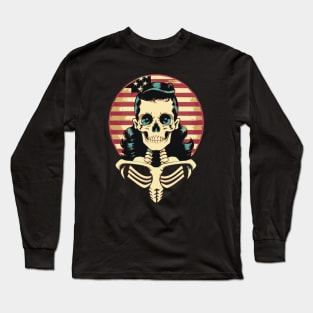 Fun Retro Patriotic Rockabilly Skeleton Long Sleeve T-Shirt